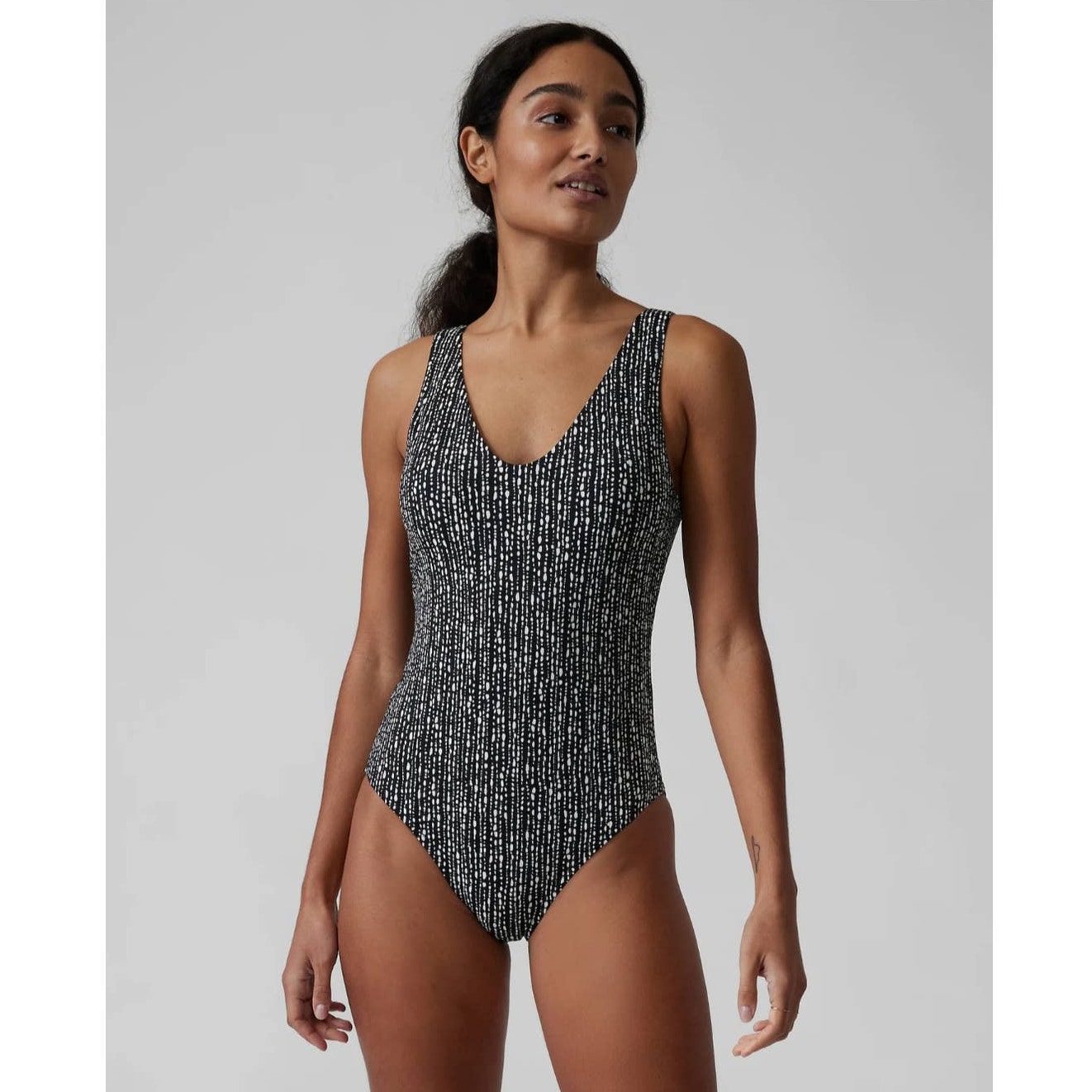 Nwt Athleta Seychelles One Piece Swimsuit - Xs Petite - Rice Pearls Black - Xsp